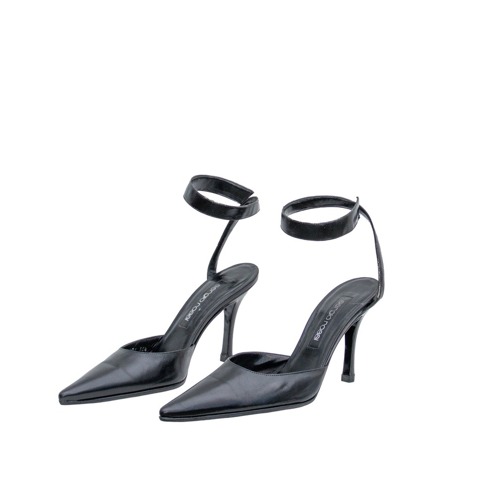 RARE VTG Sergio Rossi Black Leather Pointed Toe Ankle Strap Pumps 36.5 US 6.5